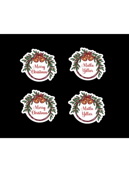 Mutlu Yıllar - Merry Christmas - Özel Kesim Sticker Set - 56 Adet - - 4