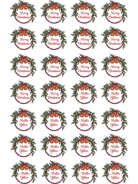 Mutlu Yıllar - Merry Christmas - Özel Kesim Sticker Set - 56 Adet - - 5