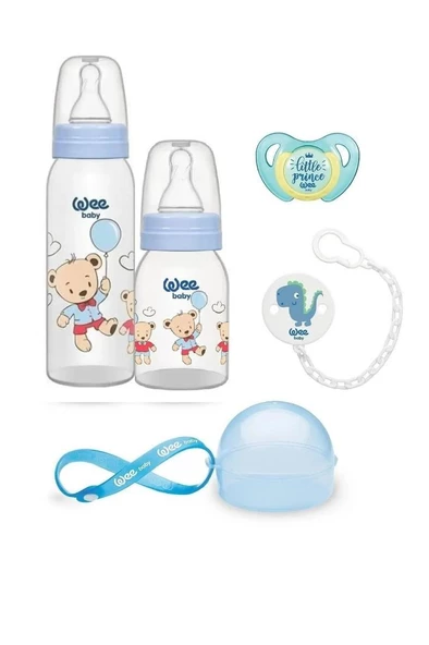 WEE BABY Yenidoğan Erkek Bebek Seti ( Pp Biberon 250+125 Ml +emzik+e.askısı+emzik Kutusu)