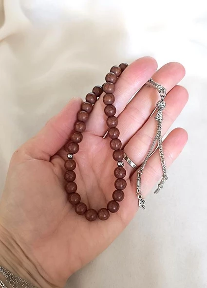 Tesbih 33 lük 8 mm Küre Kesim Kahverengi Doğal Taşı Tespih - 2