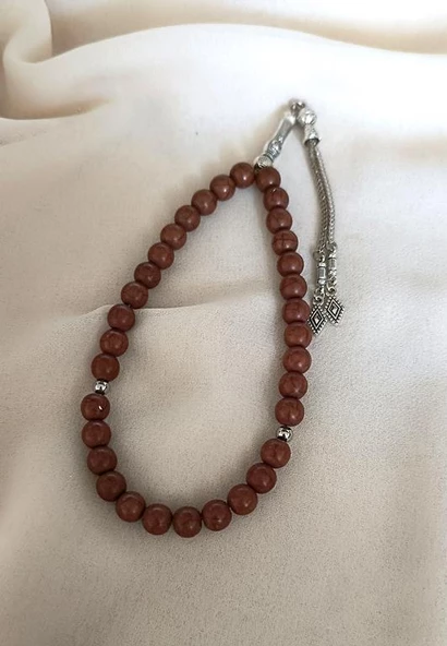 Tesbih 33 lük 8 mm Küre Kesim Kahverengi Doğal Taşı Tespih - 4