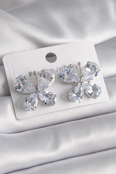 Gümüş Renk Zirkon Taşlı Kelebek Model Kadın Küpe - EBJ241102W28861 ürün görseli