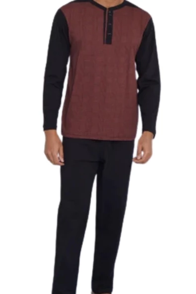 Kly Erkek Kiremit Battal Uzun Kol Pijama Takım 9132 - Resim 2