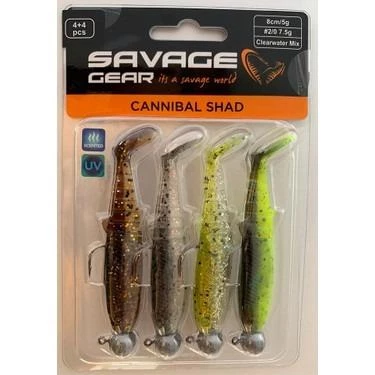 Savage Gear Cannibal Shad 8cm 5gr+7.5gr #2/0 Clear Water 4+4 Adet Silikon Balık