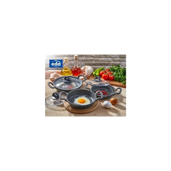EDA ZK-905 BÜYÜK ASYA 3'LÜ GRANİT SAHAN SETİ CAM KAPAKLI DÖKÜM GRİ