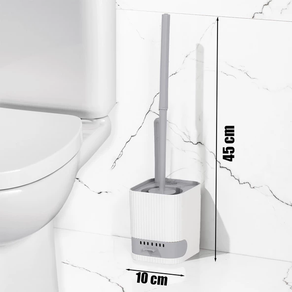 Porsima 2026 Pratik Temizlik Tuvalet Fırçalığı Banyo Tuvalet Fırçası Wc Klozet Fırçası -Gri Beyaz - 5