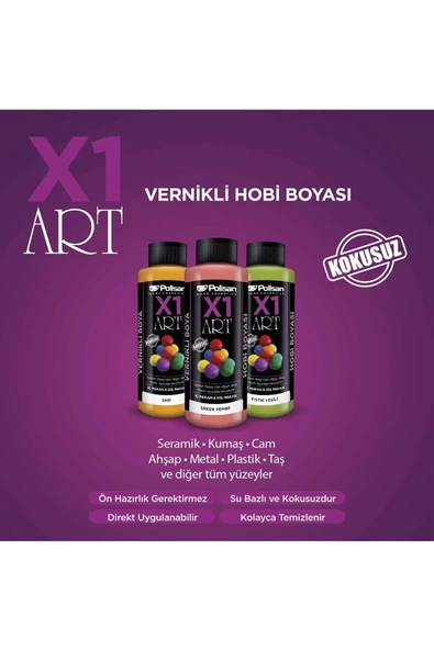 Polisan X1 Art Vernikli Hobi Boyası Şebnem Mavi 120 ml - 3
