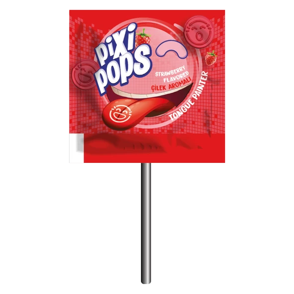 PİXİPOPS Kabartmalı Yüz İfadeli, Dil Boyayan Yassı Lolipop 6,2 Grx150adet/1 Kutu - 6