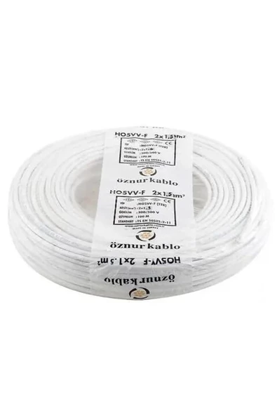 2 x 1,5 Ttr Kablo - Tam Bakır - Beyaz - 5 Metre - 2