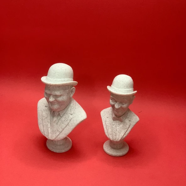 3D Laurel & Hardy Büst - Figür - 10 cm Mermer Görünümlü - 6