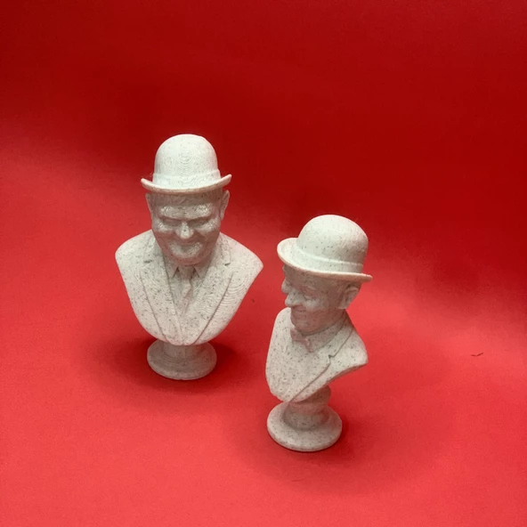 3D Laurel & Hardy Büst - Figür - 10 cm Mermer Görünümlü - 7