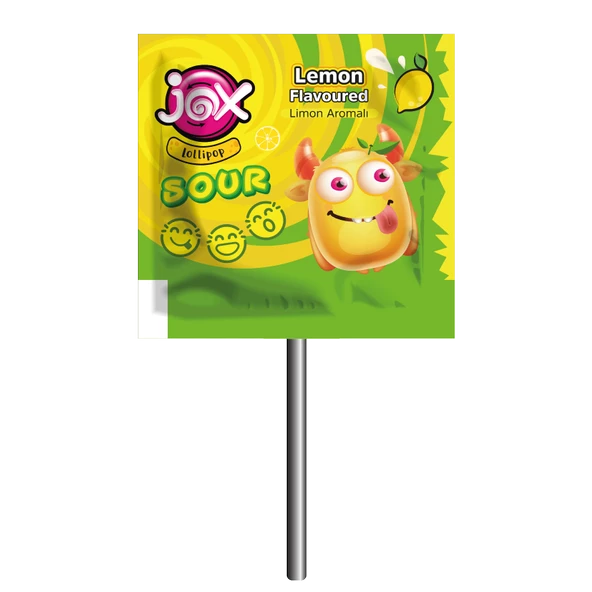 Flat Kabartmalı Yüz Ifadeli Elma,limon,şeftali,vişne Aromalı Ekşili Yassı Lolipop 6,2 Grx150 - 3