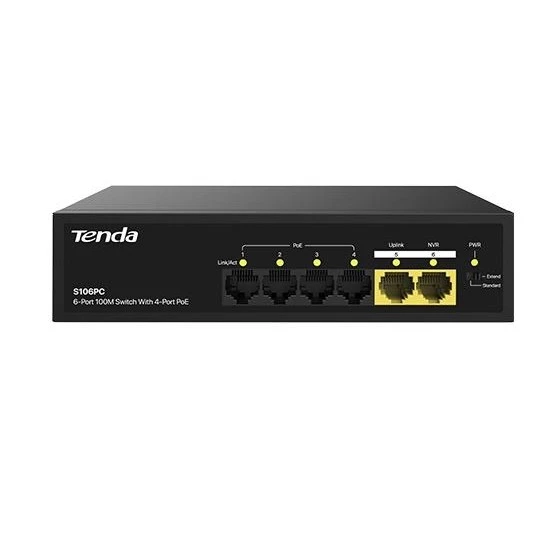 TENDA 6port 30w 4port PoE S106PC 10/100 Yönetilemez Switch ürün görseli