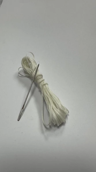 Direksiyon Kılıfı Dikmek İçin Mumlu İP Ve iğne 5 Metre BEYAZ - Resim 2