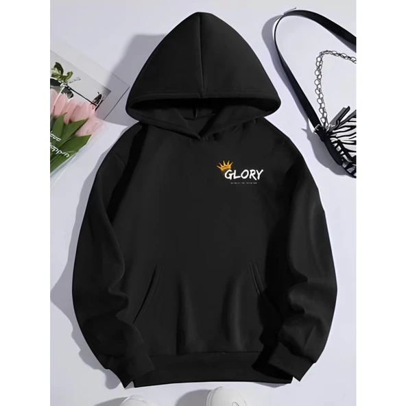 Kışlık Üç İplik Kapşonlu SweatShirt - Siyah - 1