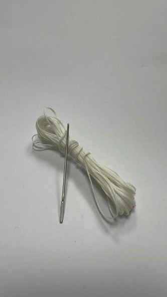 Direksiyon Kılıfı Dikmek İçin Mumlu İP Ve iğne 5 Metre BEYAZ - Resim 3