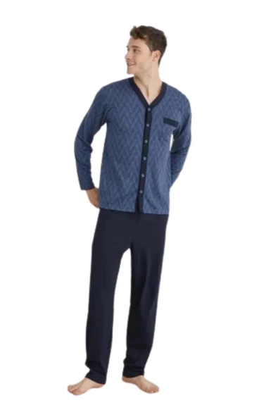 Kly Erkek V Yaka Boydan Düğmeli Pijama Takım 9252
