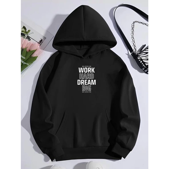 Kışlık Üç İplik Kapşonlu SweatShirt - Siyah - 2