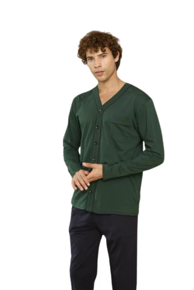 Kly Erkek V Yaka Boydan Düğmeli Pijama Takım 9267 - Resim 3