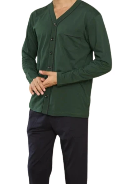 Kly Erkek V Yaka Boydan Düğmeli Pijama Takım 9267 - Resim 4