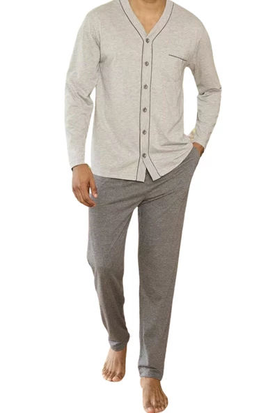 Kly Erkek V Yaka Boydan Düğmeli Pijama Takım 9267 - Resim 2