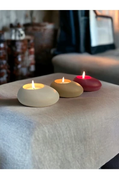 Three Drops Minimal Dekoratif Beton Tealight Mumluk 3'lü Set