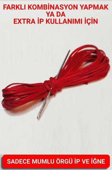 Direksiyon Kılıfı Dikmek İçin Mumlu İP Ve iğne 5 Metre Kırmızı ürün görseli