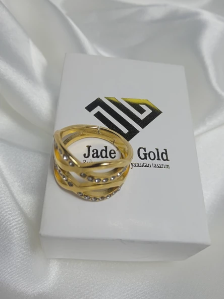 Jade'm Gold Zirkon taşlı ayarlana bilir bayan yüzük - 2