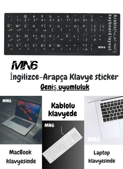 MN6 MAP01 Arapça Klavye Sticker/Kaliteli Pvc-50 Adet/Arapça Klavye Etiketi-notebook Pc Uymlu Klavye Sticker Tuş Takımı Arapça - 3