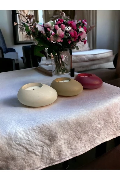 Three Drops Minimal Dekoratif Beton Tealight Mumluk 3'lü Set - 3