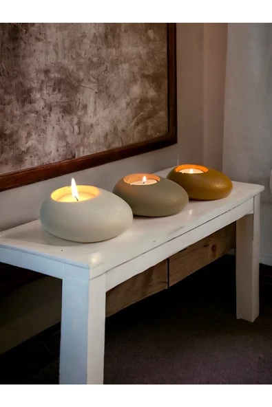 Three Drops Beton Tealight Mumluk 3'lü Set | Alaçatı-Vizon-Karamel |