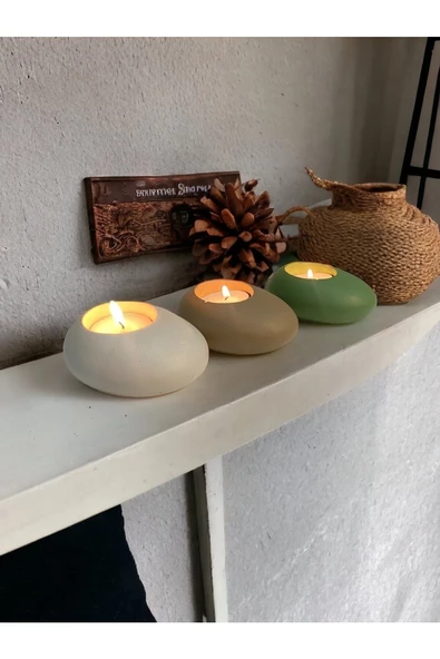 Three Drops Minimal Dekoratif Beton Tealight Mumluk 3'lü Set