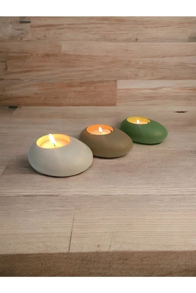 Three Drops Minimal Dekoratif Beton Tealight Mumluk 3'lü Set - 2