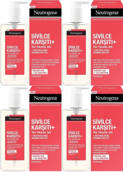 Neutrogena Düzensiz Cilt Tipleri için Yüz Yıkama Jeli 200ML (4 Lü Set)