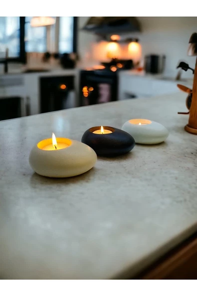 Three Drops Minimal Dekoratif Beton Tealight Mumluk 3'lü Set - 2
