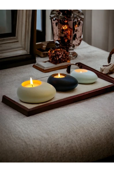 Three Drops Minimal Dekoratif Beton Tealight Mumluk 3'lü Set