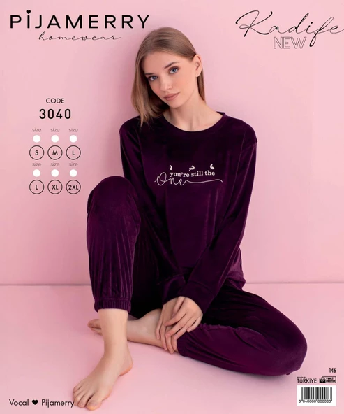 Pijamerry Kadın Kışlık Bisiklet Yaka Kadife Pijama Takımı 3040M - 1 Adet  S Mor - 3