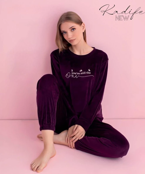 Pijamerry Kadın Kışlık Bisiklet Yaka Kadife Pijama Takımı 3040M - 1 Adet  S Mor - 2