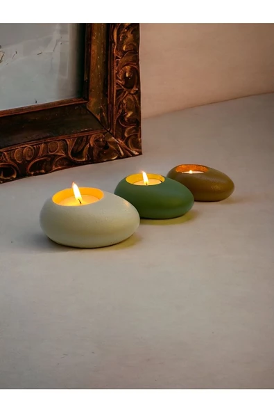 Three Drops Beton Tealight Mumluk 3'lü Set | Alaçatı-Avokado-Karamel |