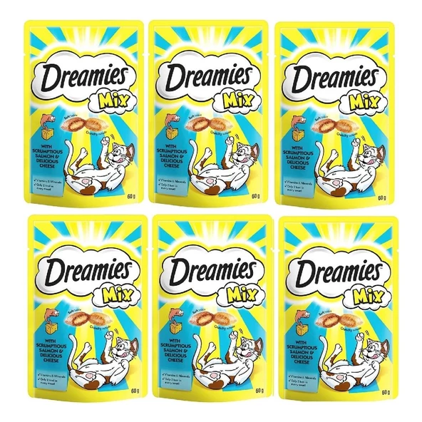 Dreamies 6 Paket Mix Peynirli Somonlu Kedi Ödülü Maması 60 gr