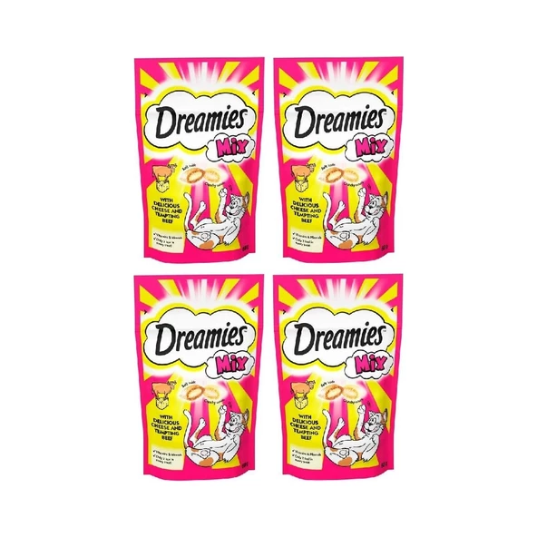 Dreamies 4 Paket Mix Peynirli Sığır Etli Kedi Ödülü Maması 60 gr