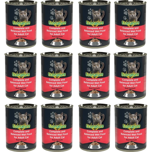Econature Yetişkin Sığır Etli Kedi Konserve Maması 400 Gram x 12'li