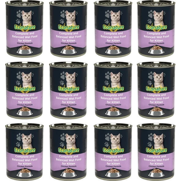 Econature Tavuk Etli Yavru Kedi Konserve Maması 400 Gram x 12'li