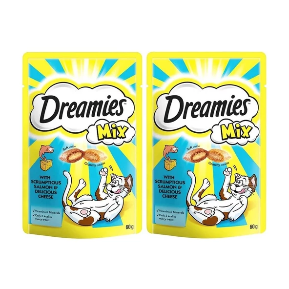 Dreamies 2 Paket Mix Peynirli Somonlu Kedi Ödülü Maması 60 gr