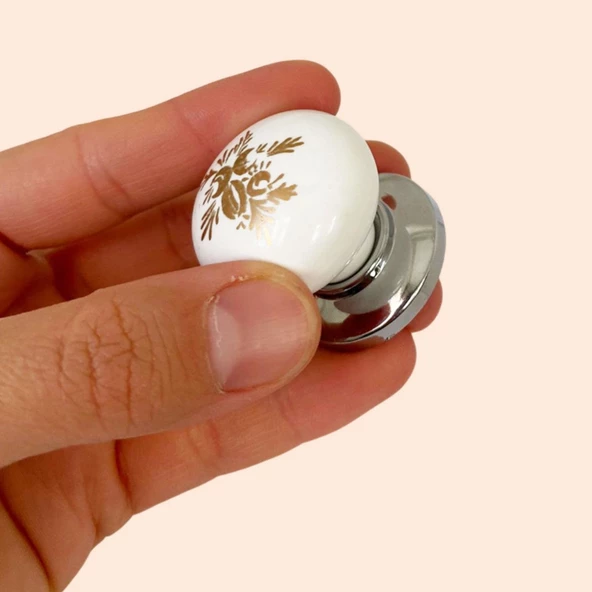 Yasemin Kulp Beyaz Polimer Düğme Kulp Krom Tablalı Mobilya Mutfak Dolabı Çekmece Kulbu Kulpları - 3