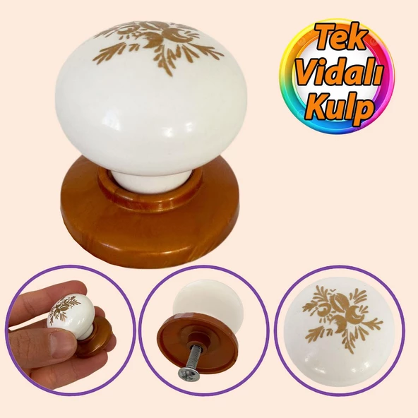 Yasemin Kulp Beyaz Polimer Düğme Kulp Bakır Tablalı Mobilya Mutfak Dolabı Çekmece Kulbu Kulpları ürün görseli 1