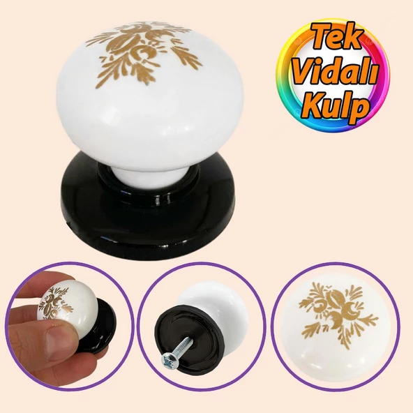 Yasemin Kulp Beyaz Polimer Düğme Kulp Siyah Tablalı Mobilya Mutfak Dolabı Çekmece Kulbu Kulpları ürün görseli 1