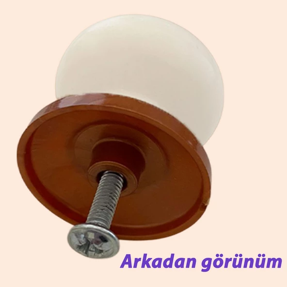 15 Adet Yasemin Kulp Beyaz Polimer Düğme Kulp Bakır Tablalı Mobilya Mutfak Dolabı Çekmece Kulbu Kulpları - Resim 4