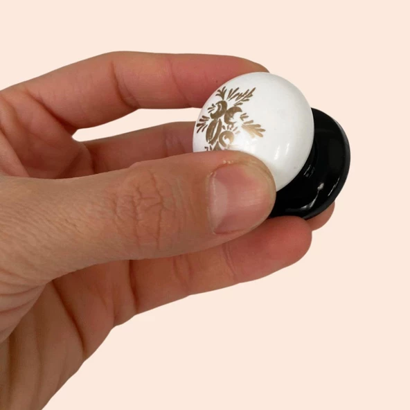 Yasemin Kulp Beyaz Polimer Düğme Kulp Siyah Tablalı Mobilya Mutfak Dolabı Çekmece Kulbu Kulpları - Resim 3