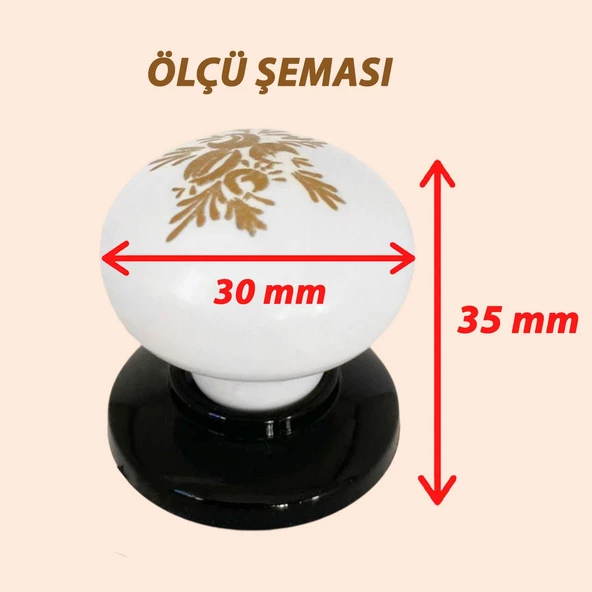 8 Adet Yasemin Kulp Beyaz Polimer Düğme Kulp Siyah Tablalı Mobilya Mutfak Dolabı Çekmece Kulbu Kulpları - Resim 2